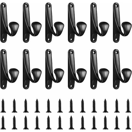 12 Sorte Knager, Dekorative Metalknager til Tunge Tøjstativer, Tasker, Bøjler, Rustfri, Knageorganisator med 24 Skruer