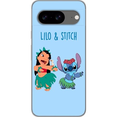 Kompatibel Mobilcover til Google Pixel 8 Farverig illustration af Lilo og Stitch, der danser hula i græsskjorter