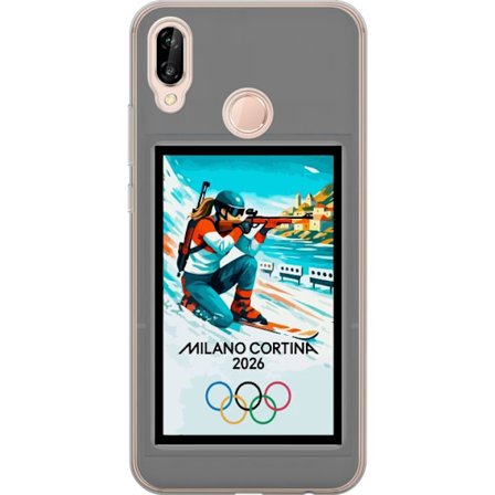 Kompatibelt Mobildeksel til Huawei P20 lite Retroplakat Cortina Milano 2026 med fjell, vintersportsutøvere, italienske trikolor, Milano-katedralen og