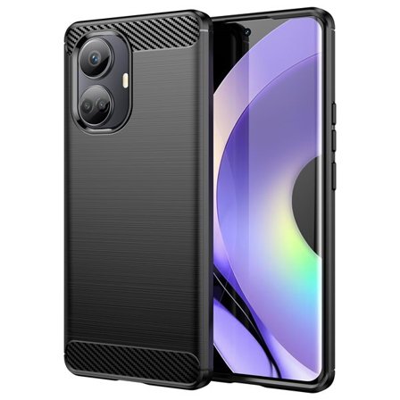 Carbon Case etui til Realme 10 Pro fleksibelt silikone carbon cover sort
