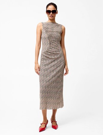 French Connection Shannon Ruched Midi Dress - Brown - XL