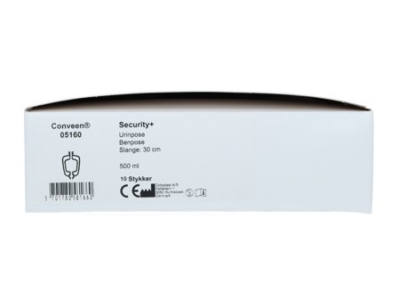 Conveen Security+urinpose forå feste til legg/lår, 5160, 30 cm slange, volum 500 ml, 10 stk.