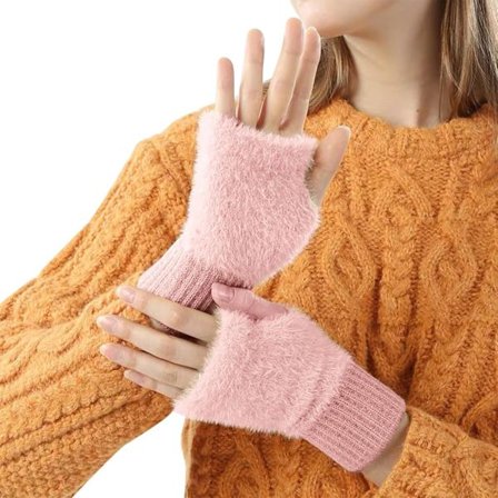 Fingerløse handsker til kvinder, fingerløse vinterhandsker til kvinder med hul til tommelfingeren, håndledsvarmere, termiske fingerløse handsker til 