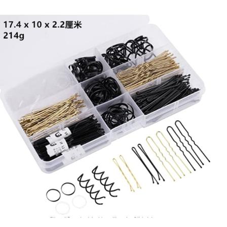 343PCS Bobby Pins Set, 100 U-formede hårnåler, 100 bølgehårklips, 140 elastiske hårbånd og 3 stk. spiralhårnåler, hårnåler stylingnåler sett for 
