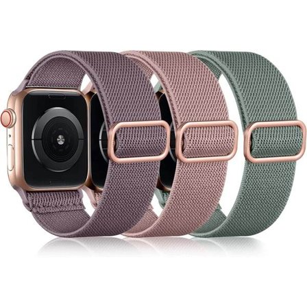 Stretchiga nylon solo loop-band kompatibla med Apple Watch 3-pack 42mm/44mm/45mm/49mm