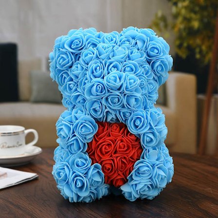 Presenter till kvinnor, Ros Teddybjörn, Rosblommor Björnpresent till mamma flickor (Blå)