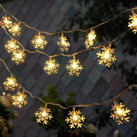 Snöflingor Ljusslinga Batteridriven, 6M 40LED Julbelysning 8 Lägen Snöflingor Slinga, Varmvit Ljusslinga