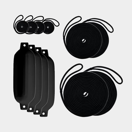 Kotvící sada Moory Lilla, pro lodě 20 - 30 stop (6 - 9 metrů), černá (4 přístavní lana + 4 fendry + 4 fenderová lana)