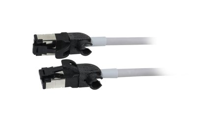 SYNERGY Patchkabel RJ45, CAT6A 500Mhz, 0,15m, grau, S/FTP, slimline rund d=4,5mm, TPE/LSZH(Superflex), AWG28, mit CAT7 Rohk., drehbarer Stecker,