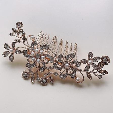 Blomsterindsats Kam Rhinestone Indlagt Vintage Elegant Håndlavet Hårkam Til Kvinder Bryllup Fest Gold