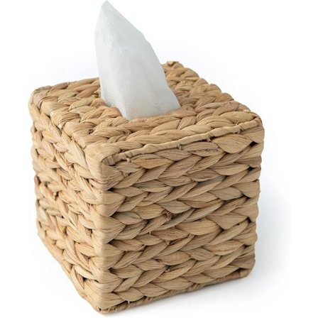 Tissuebox i rotting, Boho Kubhållare i rotting - Vävd dekorativ organizer för sminkbord, badrum eller vardagsrumsdekor