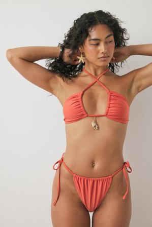 NA-KD Culotte de bikini froncée - Bikinis - Orange - XS