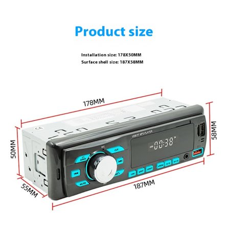 Autostereo Bluetoothilla, Single DIN, MP3-soitin sovellushallinnalla, AM/FM-radio, AUX-sisääntulo, 2 USB-porttia