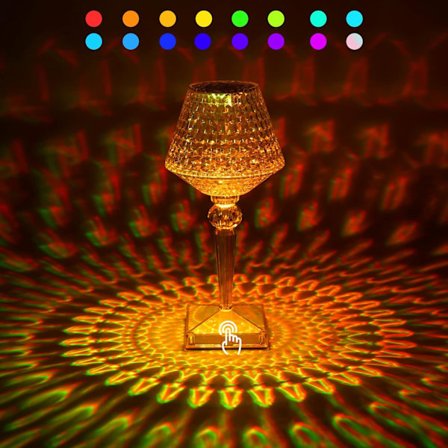 16 farger skiftende berøringskrystall lampe, diamant lampe, vakker dekorativ vinglass lampe for soverom og stue, festmiddag dekorasjon kreativ RGB 