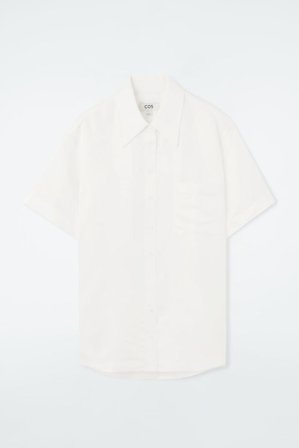 COS Damen Kurzarmhemd Aus Jacquard Mit Floralem Print - Weiss