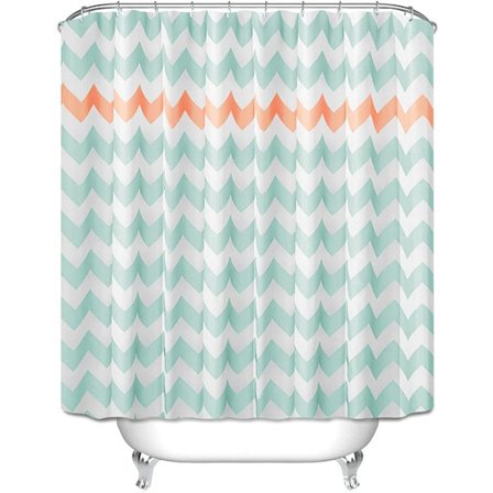 Bruseforhæng Mugbestandigt Vandtæt Lysegrøn Polyester Bruseforhæng 180 x 180 cm Badeværelse, Maskinvaskbar, med 12 Kroge, Geometriske Bølger