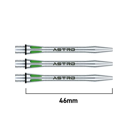 Winmau Astro Aluminium Shafts 46mm - 6 Dart Shafts (2 Sets) - Silver/Black/Green - Short/Intermediate/Medium - Steel Tip Darts Accessory