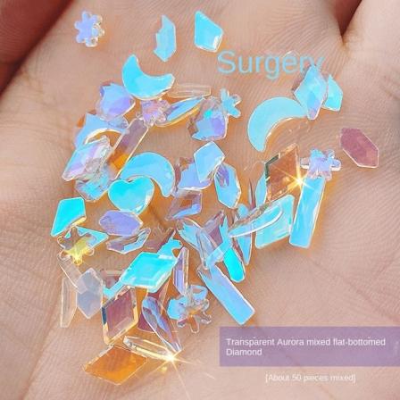 Kynsikoristeet nail art varten Sekakynsikoristeet Aurora Phantom Fancy Shape -timantit timantin päällä -tarra 50 transparent Aurora mixed