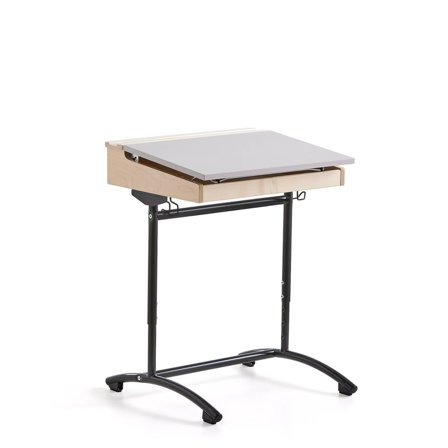 Height-adjustable school desk ACCESS, 650x550 mm, anthracite, grey sound absorbent high pressure lam