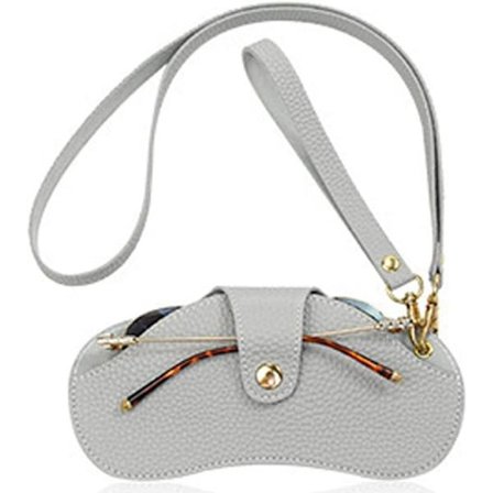 Briller Etui Semi Hard Rundt Hals Festet Belte Øyebeskyttelse Deksel Lær Solbriller Veske Hold Lesebriller Holder, Grå