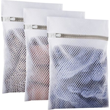 Styk Vaskemaskine Vasketøjsnetposer, Vasketøjsposer, Vaskenet med Lynlås til Delikat Tøj - 25 x 30 cm