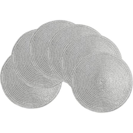 Set med 6 silverfärgade runda underlägg, tvättbara värmebeständiga bordstabletter för matbord, SILVER