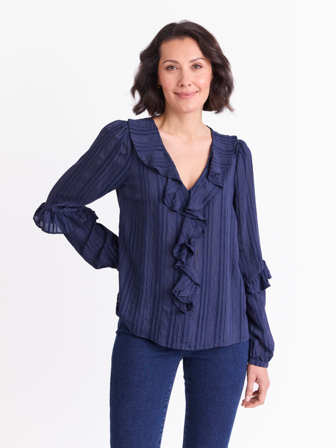 MATCH - Scarlett bluse - Va Vite - Str. 40 - Dame - Skjorter & Bluser - Blå - 88% viskose, 12% polyamid