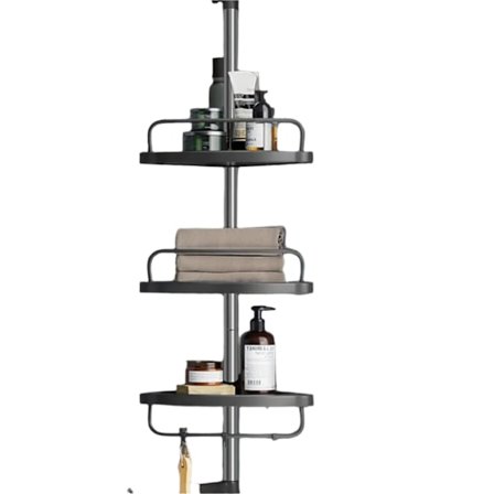 Rootz duschhylla - höjdjusterbar hylla - hörn badrumsarrangör - rostresistent - 95-300 cm x 7cm - silver -svart