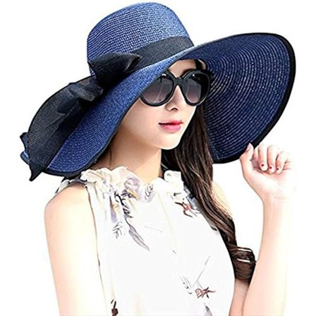 Dame Stor Rosett Stråhatt Slapp Sammenleggbar Rull Opp Strandhatt Solhatt UPF 50+