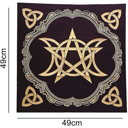49 x 49 cm tarot duk, trippelmåne pentagram altare duk, andlig helande bordsmatta filt (svart)