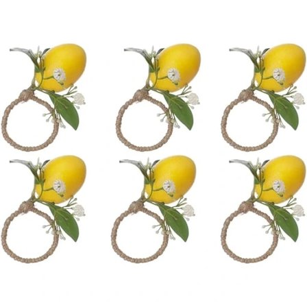 Servietringe med citronmotiv, sæt med 6, citronblade, servietholdere til spisebord, dekoration, banket, bryllup, fødselsdag, jul