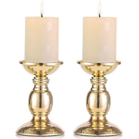 Gull 2 stk Jern Søyle Lysestaker, Ideelt For 3,15 tommer Søylelys Eller Flammeløse LED-lys, Gaver Til Bryllup, Fest, Hjem, Spa, Reiki, Votiv