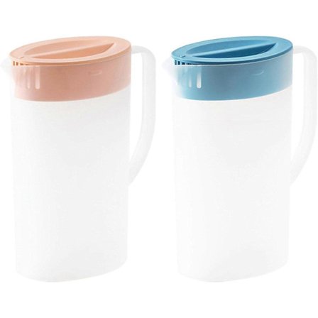 2 stk. Plastikkander med Låg og Håndtag, Saftkande til Køleskab, Vandkande til Varme/Kolde Drikke til Lemonade (FMY) 1.5L 1.5L