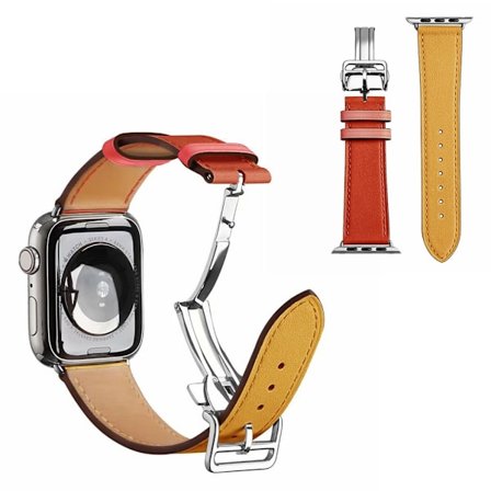äkta läder silver spänne klockarmband för Apple Watch Series 6 / 5 40mm - Amber / orange