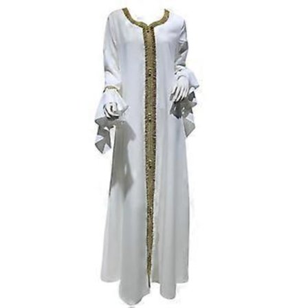 Lös Dubai Casual Kaftan Robe Broderad Muslimsk Klänning Abaya för Kvinnor (M Vit)