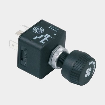 Interruptor para desembaciador / aquecedor Siroco, 12 / 24 V, 23 A quadrado, compatível com desembaciador / aquecedor com 3 velocidades de ventilador