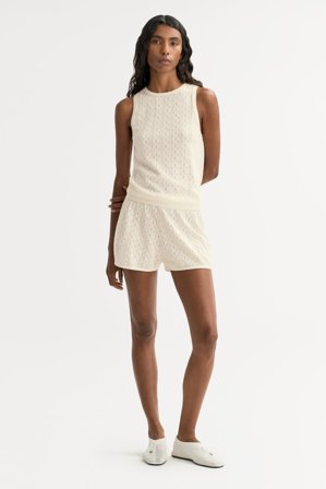 Soft Goat - Pointelle singlet - Women cashmere sweater - L - Feather White