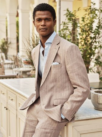 John Henric Men's Taupe Pinstriped Blazer Linen Size 50