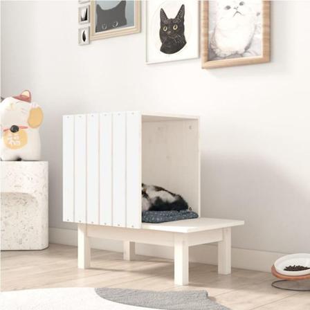 Vidaxl Kattkoja Vit 60x36x60 Cm Massiv Furu Vit