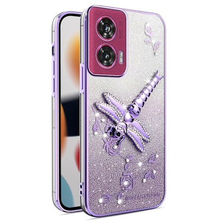 Skal för Motorola Edge 50 Fusion 5G Fjäril Ställ TPU Blommor Glitter Mobilskal