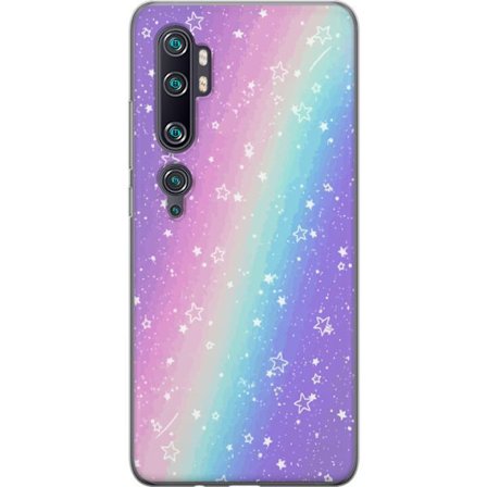 Kompatibelt Mobildeksel til Xiaomi Mi Note 10 Pro Rainbow-farget pastellbakgrunn med hvite stjerner og gnistrende prikker i myk overgang