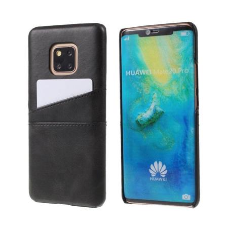 Huawei Mate 20 Pro Kova muovinen takasuoja kuori synteetti nahalla kahdella kortti paikalla - Musta Black