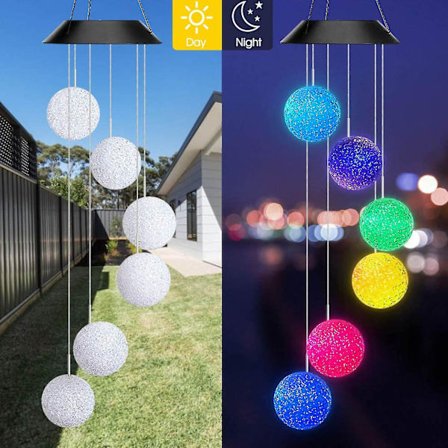 Solcelled Rund Ball Vindklokkeslys Spinners Spiralstreng Hengende Utendørs Hagegård Dekor Lys Lampe