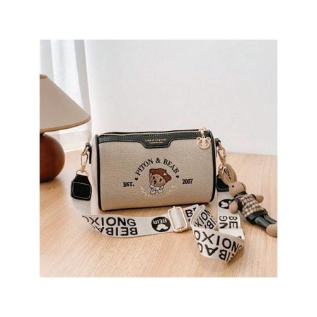 Læder messenger taske til kvinder, damepung, lille skuldertaske med tegneserie vedhæng