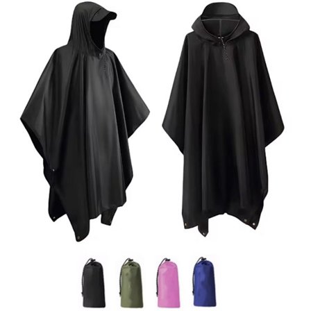 ING Regnponcho med opbevaringspose - Vandtæt regnponcho - Hurtigtørrende cykelregnponcho - Vindtæt - Unisex - One size fits all - Sort