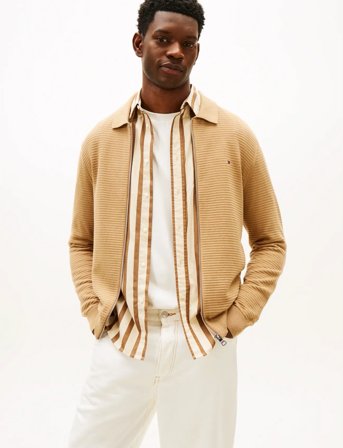 Tommy Hilfiger Seasonal Structure Zip Thru Polo - Beige - S