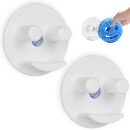 Svamp hållare, svamp hållare för diskho med sugkopp installation, designad för runda svampar, diskmaskin säker (svampar ingår ej)