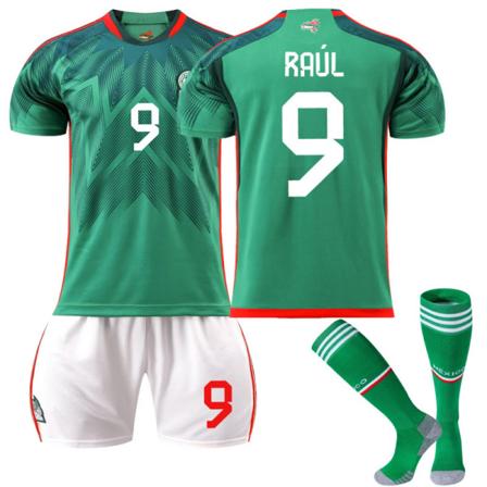 22-23 Meksiko jalkapalloasu nro 14 koti 16 paita vihreä 9 Raul 22 Lozeno puku alkuperäiset sukat Size 9 with socks #M