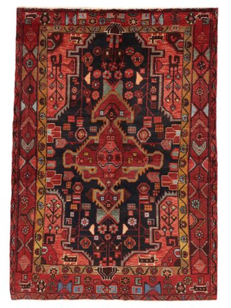Nahavand Rug Hand Knotted 145X207 Dark Red/Black Persia