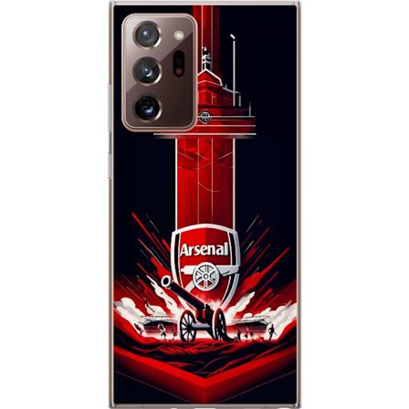 Yhteensopiva Puhelinkuori Samsung Galaxy Note20 Ultra Arsenal-embleemi, jossa tykki ja stadionmotiivi voimakkaassa punaisessa ja valkoisessa urheilusu